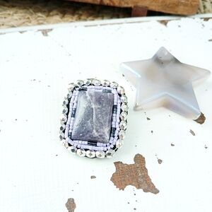 Lepidolite Silver and Purple Beaded Brooch